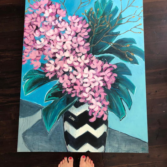 Pink Lillies in a Chevron Pot